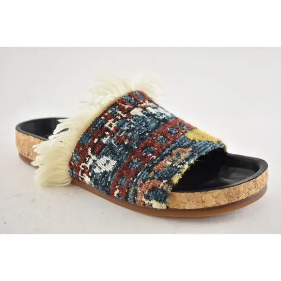 Chloe Kerenin Kilim Rug Tapestry Fringe Multicolor Slide Slip On Flat Sandal 36 - Picture 4 of 14